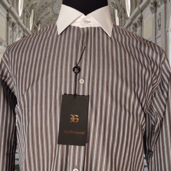 EMILIO GUIDO SLIM FIT MEN LONG SLEEVE STRIPE DRESS SHIRT - SIZE XL (44) - Picture 4 of 11